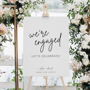 Modern Engagement Sign, We&#39;re Engaged Poster Sign Template, Engagement Party Welcome Sign, Editable Engagement Party Welcome Sign, WB KE 31