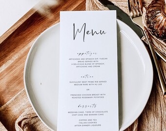 Editable Simple Wedding Menu, Menu Cards, Printable Reception Dinner Menu, Modern Wedding Menu, Minimalist Wedding Menu Template, MN KG 04