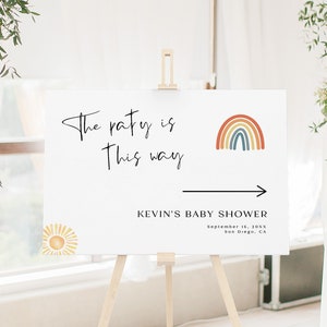Baby Shower This Way Schild, Regenbogen Babyparty Richtungsschild, Empfang Richtung Richtungsschild Vorlage, Sonnendusche Richtungspfeil Schild, WY KG 44