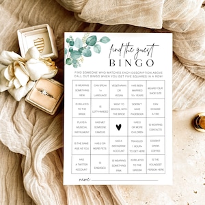 Vind de gast bingospel, afdrukbare vrijgezellenfeest bingokaarten, modern vrijgezellenfeestspel, minimalistische vrijgezellenfeestbingo, downloadbaar, cZE