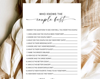 Instant How Well Do You Know The Couple Wedding Shower Game, Minimalist Who Knows The Couple Best Game, Modern Bridal Trivia Shower Game, ZA