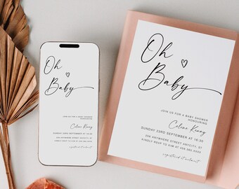 Faire-part de baby shower électronique Oh Baby, Evite de baby shower numérique, Invitation de baby shower par SMS, Evite de baby shower de genre neutre, YD KA 82