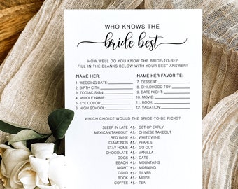 Virtual Bridal Shower Game, Who Knows The Bride Best Game, Minimalist Who Knows The Bride-To-Be Best Game, Minimalist Bridal Shower Game, ZM