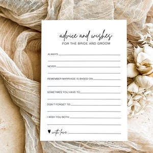 Advies voor de aanstaande bruid, advies- en wensenkaart, minimalistische advieskaart vrijgezellenfeest, advies en wensen voor de nieuwe heer en mevrouw, ZE