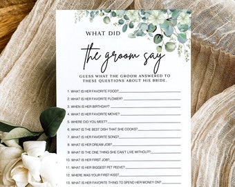 Modern Wedding Game, Printable Bridal Shower Game, What Did The Groom Say Game, What Did The Groom Say Bridal Shower Game, Instant Game, aZE
