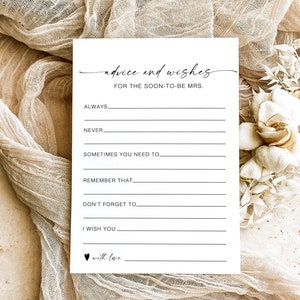 Minimalistische Brautparty Rat Karte, Rat für die werdende Braut, Rat und Wunsch Karte, zeitgenössische Dusche, Hochzeit Rat Karten, ZA