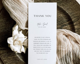 Wedding Napkin Note, Editable Wedding Menu Thank You, Modern Thank You Letter, Place Setting Thank You Template, Instant Download, TY KC 05