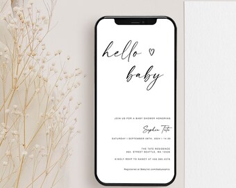 Modèle d'invitation texte baby shower, invitation baby shower numérique, invitation téléphone portable bonjour bébé, invitation électronique baby shower, YD KA 70