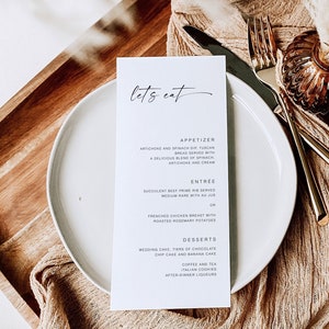 Minimalist Wedding Menu Template, Wedding Dinner Menu Template, Editable Reception Dinner Menu, Modern Printable Boho Wedding Menu, MN KA 02