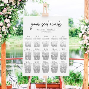 Minimalist Seating Chart Sign, Wedding Table Plan, Wedding Chart Sign, Modern Wedding Seating Chart, Your Seat Awaits Wedding Sign, WB KE 15