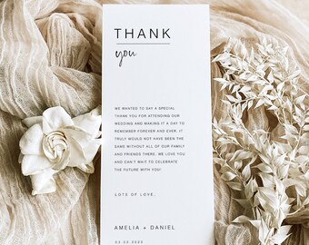 Wedding Napkin Note, Wedding Menu Thank You, Wedding Menu Thank You, Modern Thank You Letter, Editable Place Setting Thank You Card TY KG 01