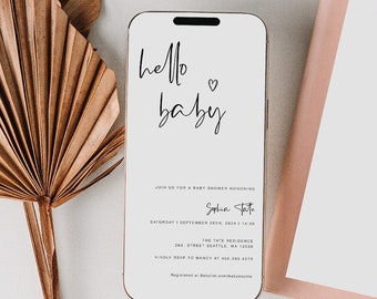 Digital Baby Shower Evite, Hello Baby Cell Phone Invitation, Baby Shower Text Invitation Template, Electronic Baby Shower Invite, YD KG 70