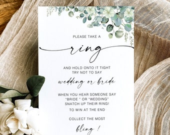 Please Take A Ring Bridal Shower Game, Minimalist Bridal Shower Game, Bridal Ring Game, Ring Game Sign, Instant Can't Say Bridal Game,  aZA