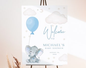 Blue Boy Elephant Baby Shower Welcome Sign, Peanut Blue Elephant Welcome Sign, Blue Balloon Sign, Boy Baby Shower Welcome Poster, WY KC 26