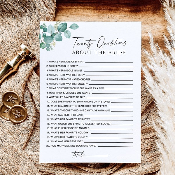 20 Questions About The Bride, Bridal Shower Game, Minimalist How Well Do You Know The Bride, Who Knows The Bride Best, Printable Game, cZAa