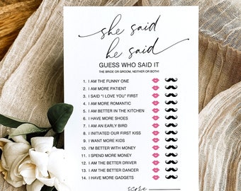 Minimalist Bridal Shower Game, Bridal Shower He Said She Said Game, Guess Who Said It Bridal Trivia, Guess Who Bride Or Groom Instant, ZB