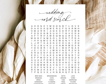 Wedding Word Puzzle, Minimal Word Search Game, Printable Bridal Shower Word Search Game, Instant Download Bridal Word Search Game Card, ZB