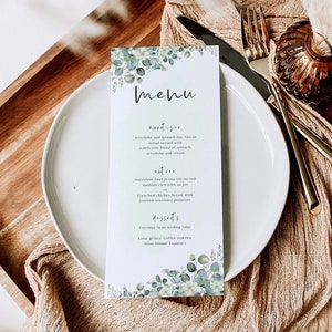 Simple Wedding Dinner Menu Card, Greenry Minimalist Menu Template, Fine Art Wedding Menu Template, Floral Reception Menu Card, MN KG 08