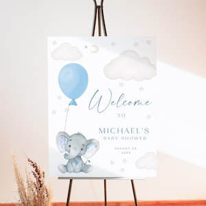 Blue Balloon Sign, Blue Boy Elephant Baby Shower Welcome Sign, Peanut Blue Elephant Welcome Sign, Boy Baby Shower Welcome Poster, WY KA 26