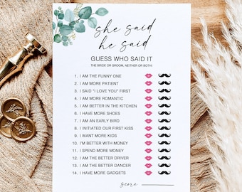 Bridal Shower He Said She Said Game, Minimalist Bridal Shower Game, Guess Who Said It Bridal Trivia, Guess Who Bride Or Groom Instant, cZA