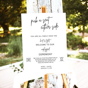 Editable Wedding Welcome Sign, Unplugged Ceremony Sign, No Picture No Photos Please Sign, Minimalist Pick A Seat Sign Template, WB KE 28