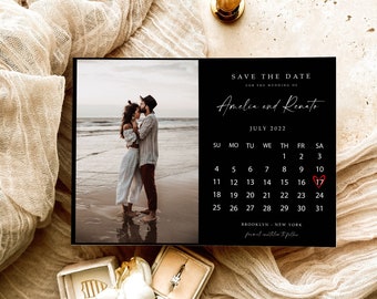 Minimalistische Save The Date-sjabloon, Photo Save Our Date, bewerkbare Save The Date-uitnodiging, fotohuwelijksuitnodiging, bewerkbare sjabloon STD KE 37