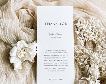 Modern Thank You Letter, Place Setting Thank You Template, Wedding Napkin Note, Editable Wedding Menu Thank You, Instant Download, TY KG 05