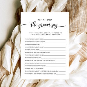 Instant Download, What Did The Groom Say Shower Game, Minimalist Bridal Quiz, Bridal Trivia Shower Game, Bridal Wedding Shower Games, ZM