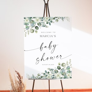 Baby Shower Printable Sign, Gender Neutral Baby Shower Welcome Sign, Greenery Baby Shower Poster, Editable Welcome Sign Template, WY KA 09