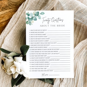 Twenty Questions About The Bride Bridal Shower Game, Minimalist How Well Do You Know The Bride Game, Boho Who Knows The Bride Best Game, cZE