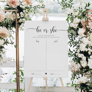 Minimalist Baby Shower, Gender Reveal Party, Gender Guess Board Sign, He Or She Gender Reveal, He Or She What Will Baby Be Sign, YS BM 214
