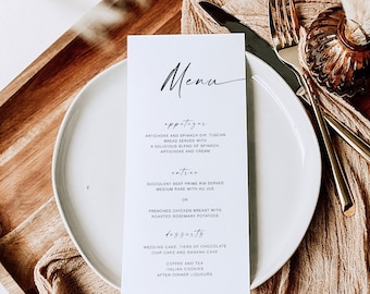 Minimalist Wedding Menu Template, Printable Reception Dinner Menu, Modern Wedding Menu, Editable Boho Wedding Menu, Menu Cards, MN KA 04