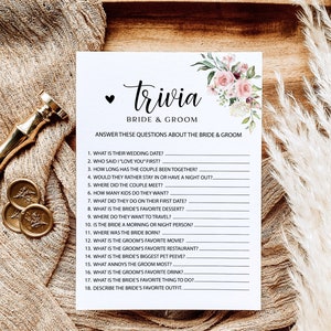 Bride And Groom Trivia Game, Simple Digital Games, Printable Who Knows The Couple Best, Co-ed Shower Game, Modern Minimalist Shower, 230