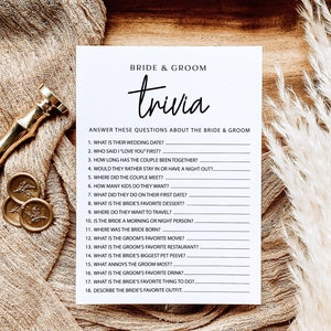 Braut Bräutigam Trivia Spiel, Boho Trivia Brautparty Spiel, Wer kennt die beste Braut Spiel, Brautparty Trivia Spiel, Boho Braut, ZF