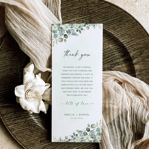 Tarjeta elegante de agradecimiento plana, nota de agradecimiento imprimible para despedida de soltera, agradecimiento para menú de boda, carta de agradecimiento moderna, configuración de lugar TY KA 06