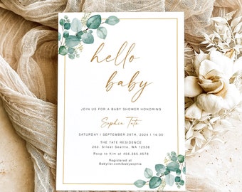 Greenery Baby Shower Invitation, Eucalyptus Baby Shower Invite, Neutral Baby Shower Invitation, Baby Shower Invitation Template, YD KA 45