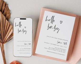 Hello Baby Cell Phone Invitation, Baby Shower Text Invitation Template, Electronic Baby Shower Invite, Digital Baby Shower Evite, YD KG 71