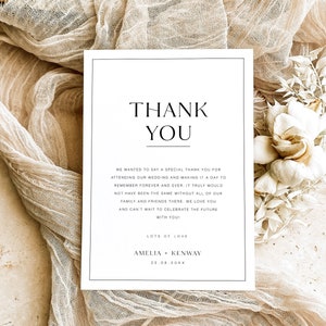 Moderne Dankeskarte, Hochzeit-Serviettennotizkarte, minimalistisches Gedeck Danke, druckbares Dankeschön, moderner Dankeschönbrief, TY KZ 12