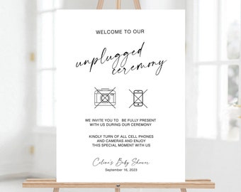 Unplugged Ceremony Baby Shower Sign, Baby Shower No Cell Phone Sign, Unplugged Baby Shower Sign, Modern Unplugged Baby Shower Sign, WY KA 32
