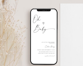 Faire-part de baby shower électronique Oh Baby, Invitation de baby shower par SMS, Evite de baby shower de genre neutre, Evite de baby phone, YD KA 81