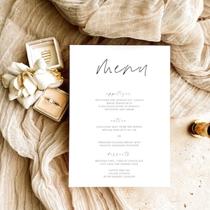 Modern Wedding Menu, Minimalist Wedding Menu Template, Printable Reception Dinner Menu, Editable Boho Wedding Menu, Menu Cards, MN KC 04a