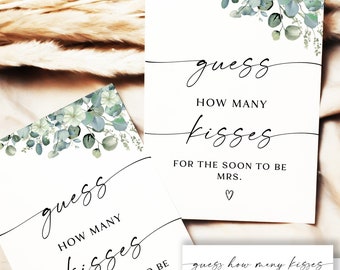 Guess How Many Kisses Bridal Shower Game, Guess How Many Kisses For The Soon-To-Be Mrs, Hershey Kisses Game, Green Printable Candy Game, aZA