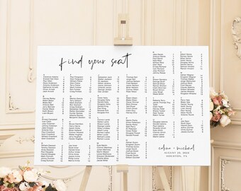 Alphabetical Seating Chart Sign, Find Your Seat Sign, Alphabetical Seating Chart Poster, Minimal Wedding Seating Chart Poster Sign, WB KG 42