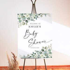 Greenery Baby Shower Welcome Sign, Editable Greenery Baby Shower, Floral Baby Welcome Sign, Minimalist Baby Shower Welcome Poster, WY KA 07