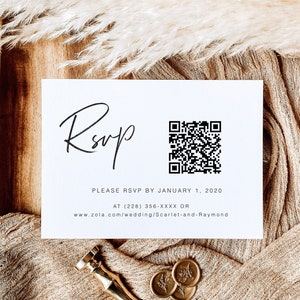 Modern QR Code Rsvp, QR Code Rsvp Card Template, Response Card Online, Boho Wedding Reply Card, Minimalist Wedding Reply Card, NV Kj 100a