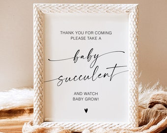 Please Take A Succulent Baby Shower Sign, Editable Baby Shower Sign Template, Baby Succulent Favors, Watch Me Grow Sign, Instant, YS BA 224