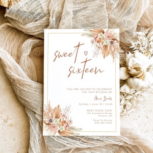 Sixteenth Birthday Party Invite, Boho 16th Birthday Invite, Bohemian Sweet Sixteen Invitation, Muted Tones Birthday Party Invite, YD KG 66