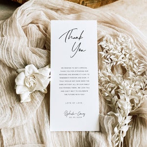 Carta de agradecimiento imprimible, carta de agradecimiento moderna, tarjeta de agradecimiento con servilleta para boda, tarjeta de agradecimiento moderna, agradecimiento minimalista para mesa, TY KJ 13