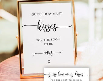 Guess How Many Kisses For The Soon To Be Mrs Bridal Shower Game, Guess How Many Kisses Sign Template, Bridal Shower Candy Game, RS KM 152