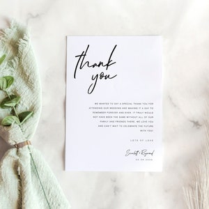 Flache Dankeskarte, Minimalistisches Gedeck Danke, Hochzeitsmenü Danke, Moderner Dankesbrief, Hochzeit Serviettennotizkarte, TY KJ 02